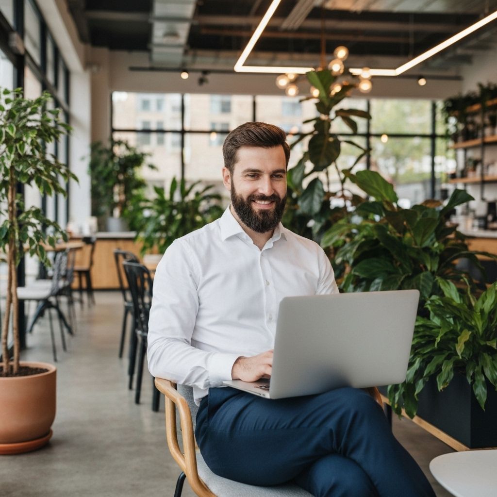 Professional loan officer working in modern hip coffee shop